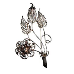 Antique Sterling Silver Filigree Flower Brooch Large 925 Floral Bunch Victorian
